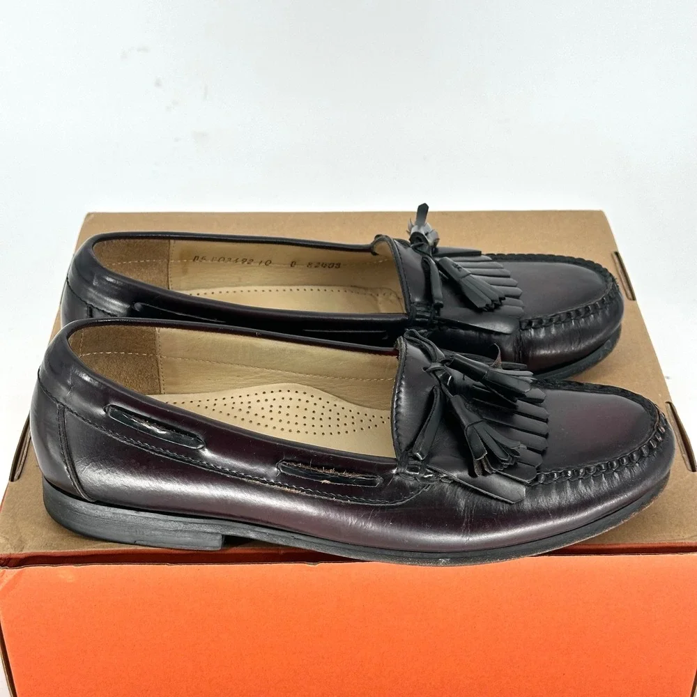 VTG Cole Haan Pinch Tassel Dark Cherry Leather Loafers Dress Shoes Fall Men 10 D